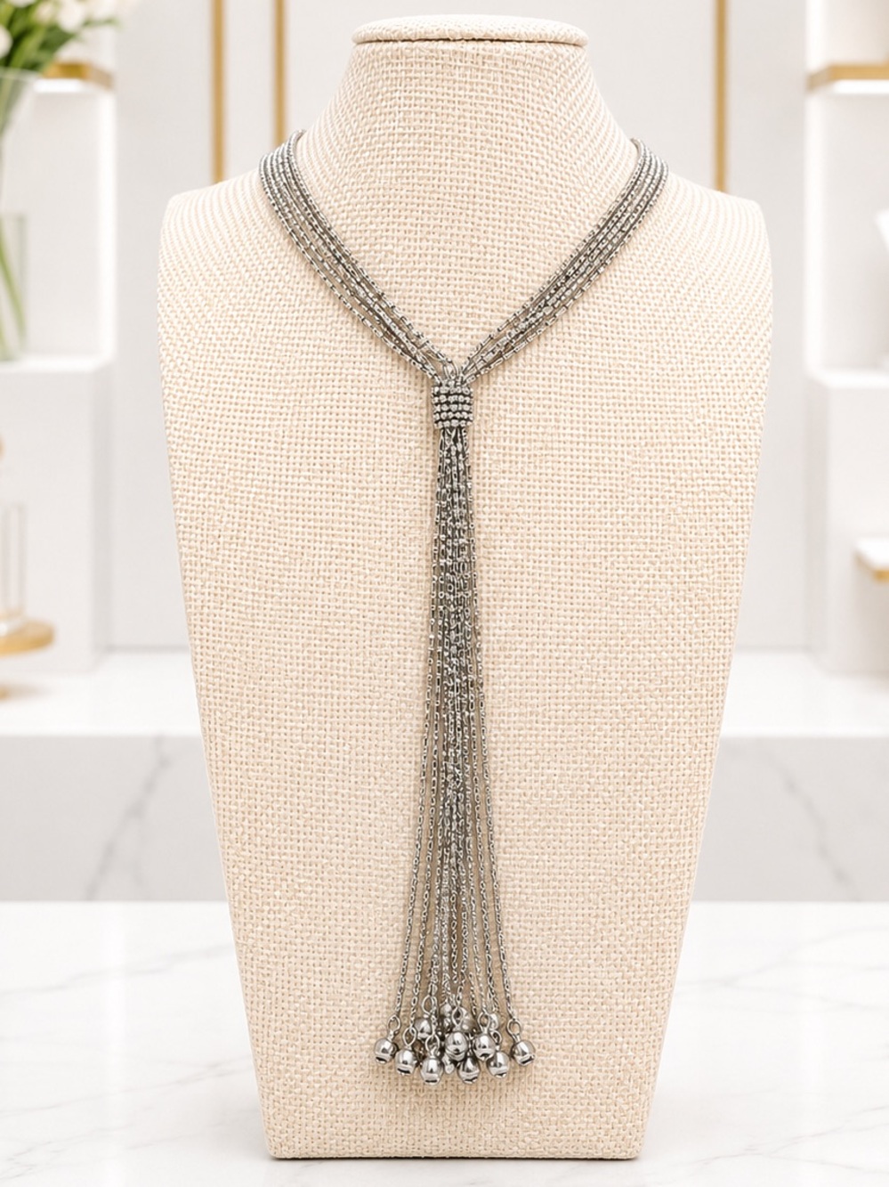 Silver tone Bunched Necklace-New